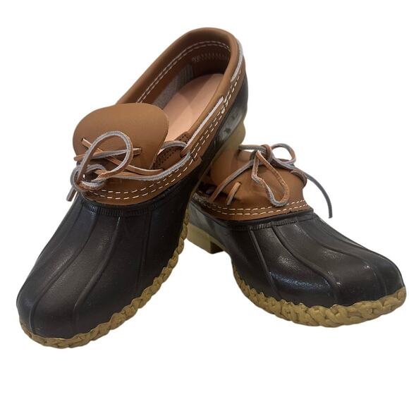 LL Bean USA Rubber Moccasin Bean Boots US 9N Leather Rubber Gum Sole 175061 - Picture 1 of 11